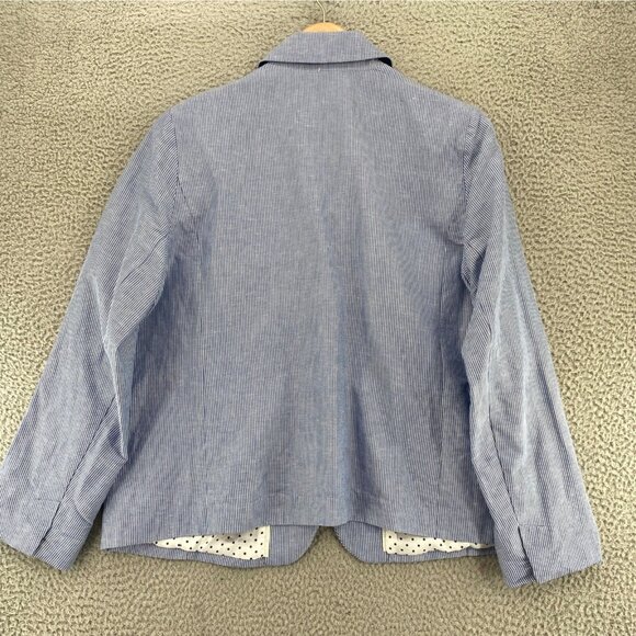 Gap Jacket Womens 20 Plus Academy Blazer Blue Mini Stripe Linen Blend Button NWT - Picture 3 of 11